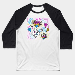 Pink + Yellow + Blue Diamond Heart Baseball T-Shirt